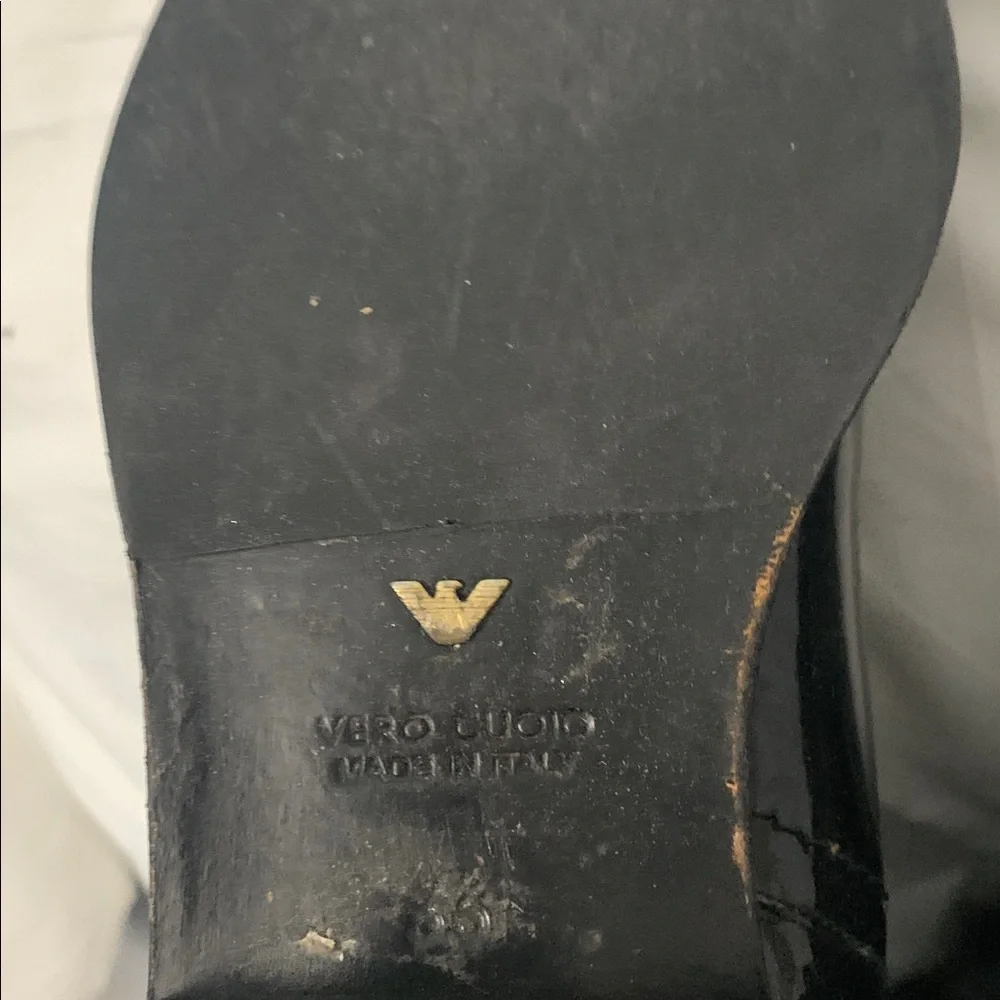 Emporio Armani Black Patent Leather Knee-High flat Boots 36